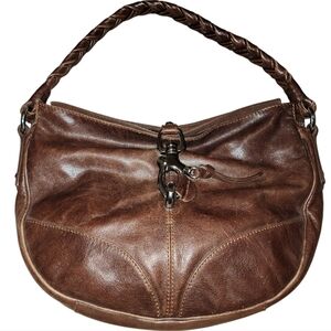 Francesco Biasia Brown Luxury Leather Hobo Woven Handle Shoulder Bag